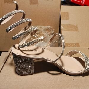 TOP Moda Women Rhinestone  Spiral Ankle Strap Low Chunky Block Heel Sandal